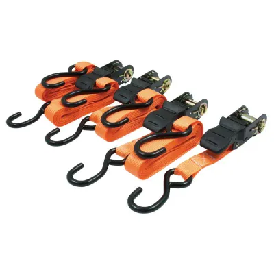 1”x15’ Ratcheting Tie Downs 4-Pack (Orange)