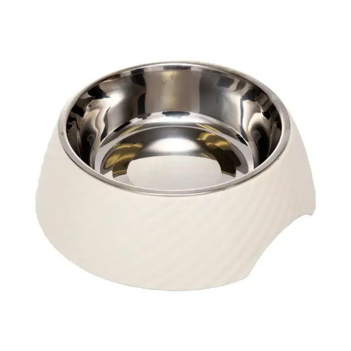 Twill Round Melamine Stainless Steel Dog Bowl (White Swan): Large (24 oz)