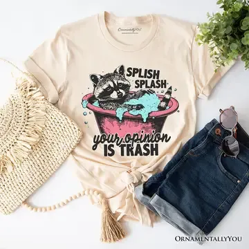 Splish Splash Your Opinion Is Trash Raccoon T-Shirt, Humor Vintage Meme Tee