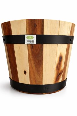 Acacia Wood Grain Barrel Planter - 13"