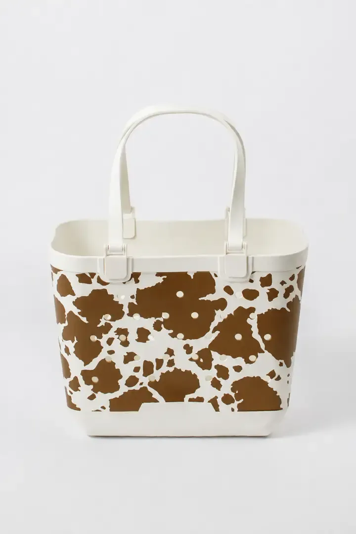 Brown Cow Print Utility Tote Bag - Large