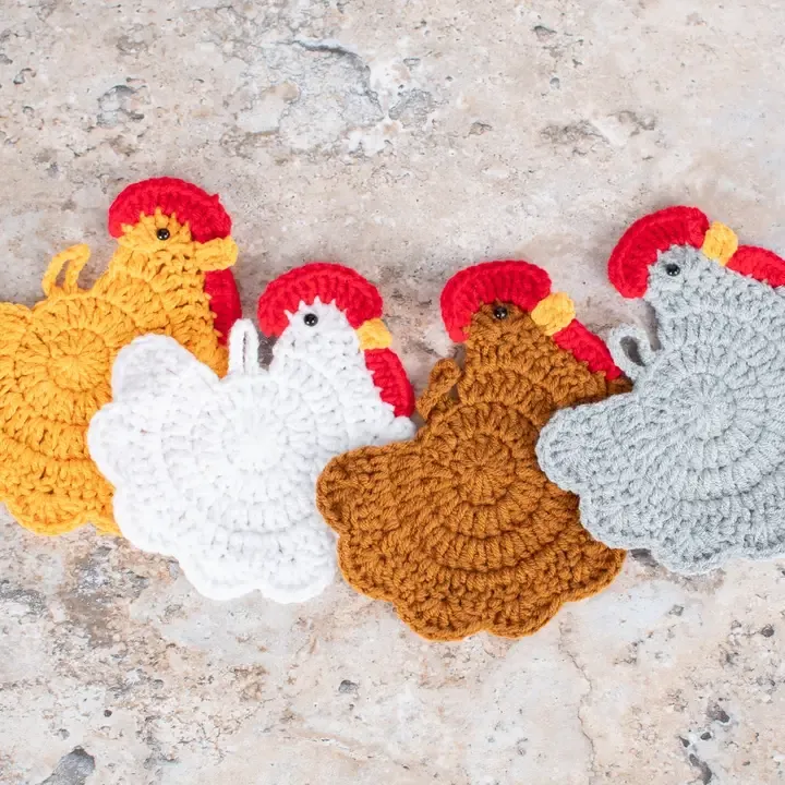 Crochet Chicken Coasters - Set of 4
