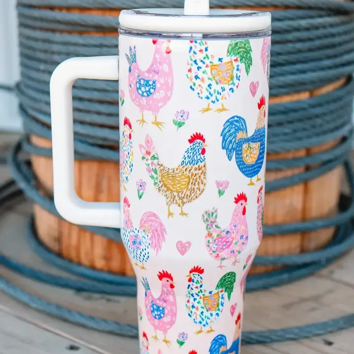 The Hydrate+ 40oz Tank Tumbler - Fiesta Chickens