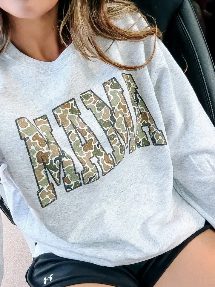 Camo Mama Crewneck Sweatshirt - Ash Grey, Size: Medium
