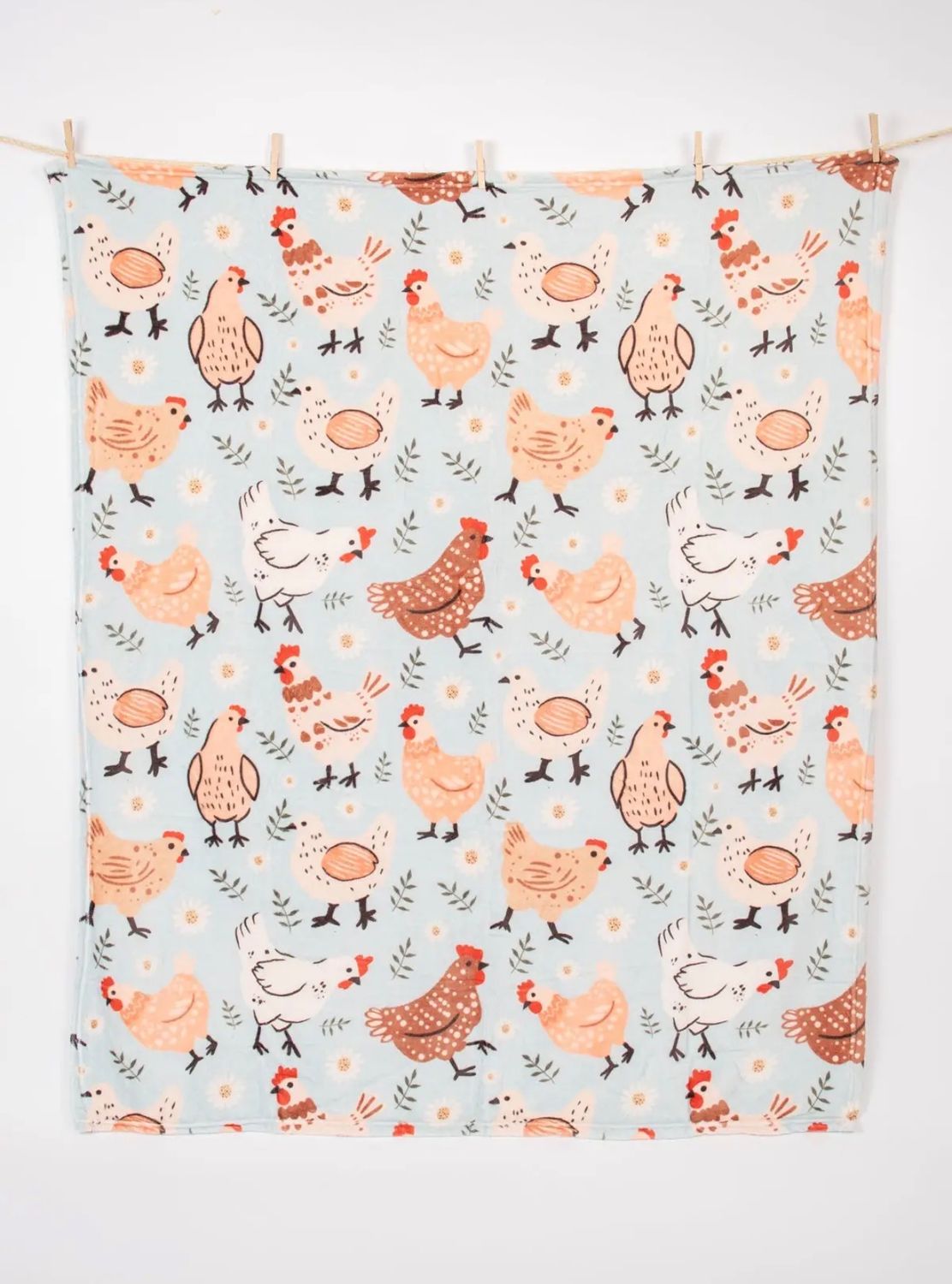 Blue Chicken &amp; Blooms Plush Blanket