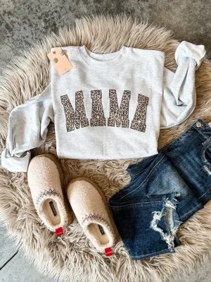 Leopard Mama Crewneck Sweatshirt - Ash Grey