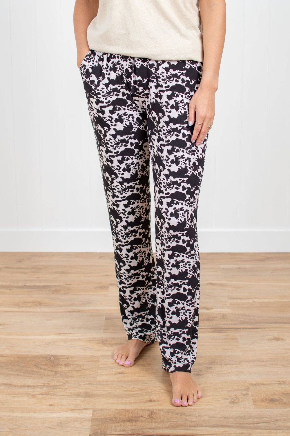 Cow Print Adult Bamboo Pajama Pants, Size: M