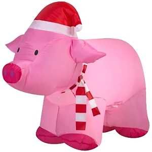 Pig with Santa Hat, 4 ft Christmas Inflatable