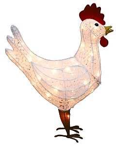 Pre-Lit 3D Rooster, Mesh, White, Mini Bulb