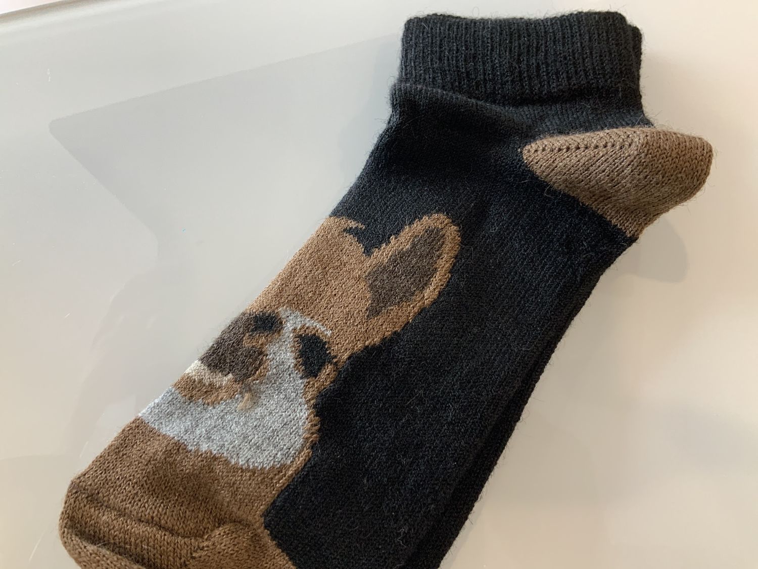 Ankle Sock w/ alpaca face, Color: Black, Size: S 34-36