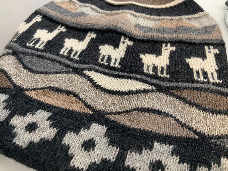 Beanie Hat Multi-colored Alpaca Field/Mountain Theme