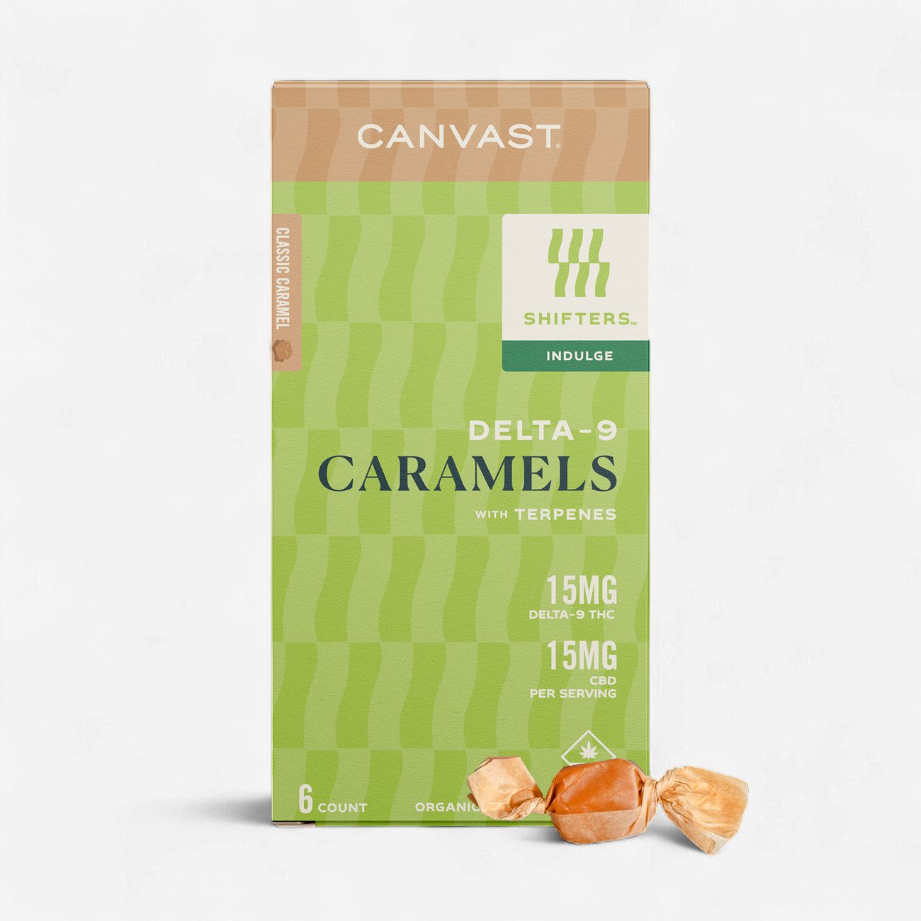 Shifters 15mg D9 &amp; 15mg CBD 6 Count Caramel with Terpenes
