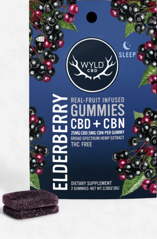 Sample 2ct. Elderberry 25mg CBD &amp; 5mg CBN Broad Spectrum Gummies