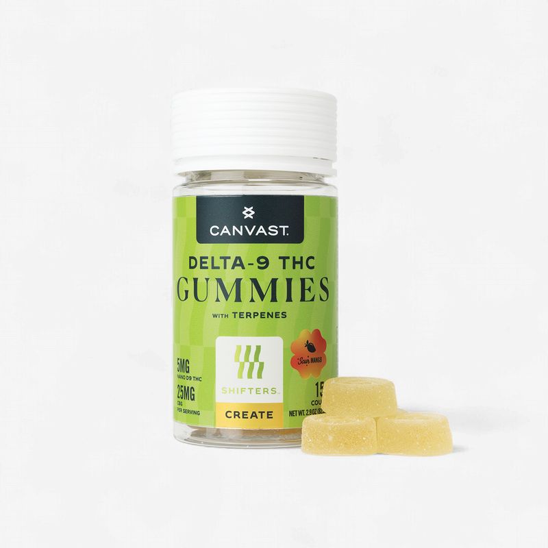 Create 5mg Nano D9 &amp; 25mg CBG Sour Mango Gummies with Terpenes