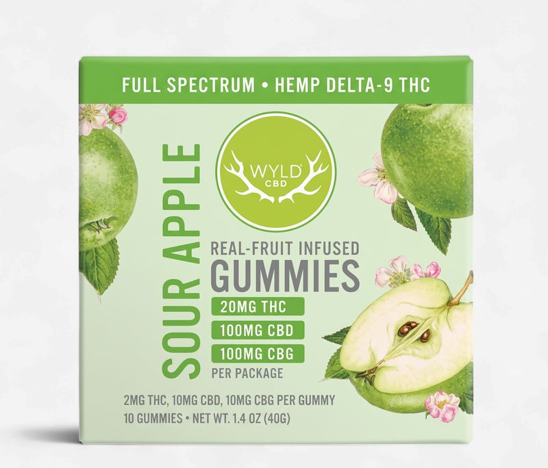 Sour Apple Active 2mg D9, 10mg CBD,10mg CBG Low Dose Gummies