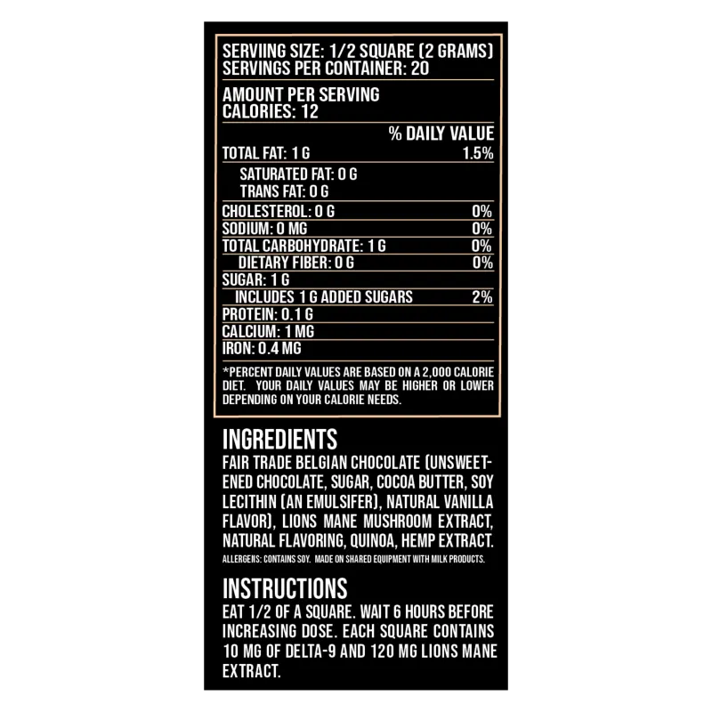 Coconut Crunch D9 &amp; Lion's Mane Dark Chocolate Bar