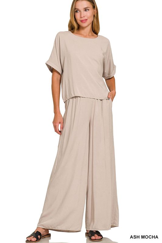 Woven Short Sleeve &amp; Long Pants Set