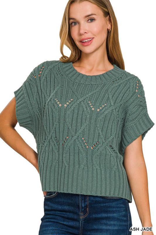 Cable Knit Short Sleeve Sweater