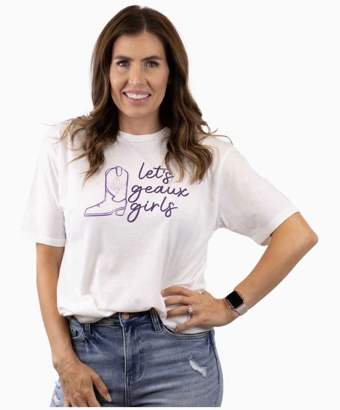 Let&#39;s Geaux Girls Glitter Crew Neck T-Shirt