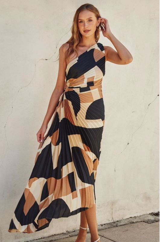 First Class Asymmetrical Pleated Maxi Dress