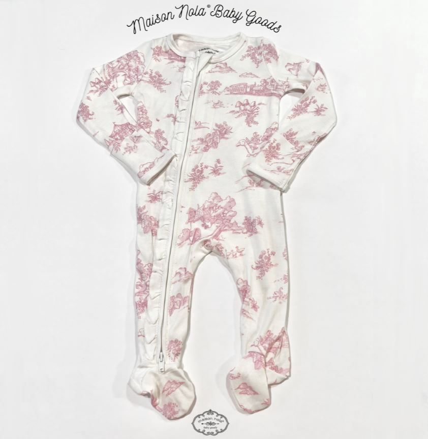 Storyland Toile Zipper Footie Bamboo Knit Pajamas