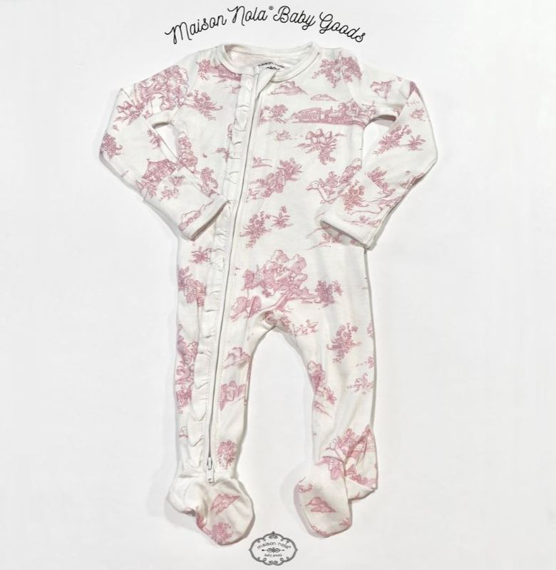 Storyland Toile Zipper Footie Bamboo Knit Pajamas