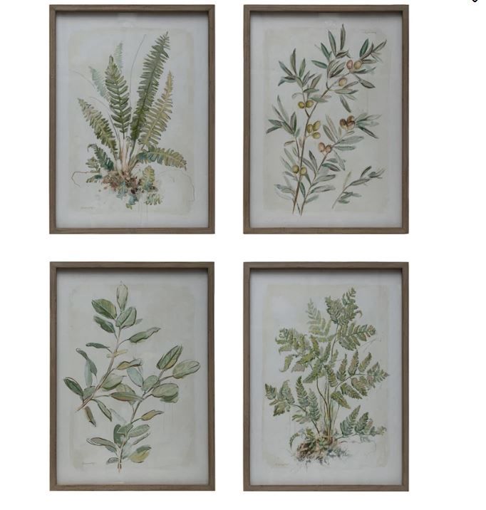 Wood Framed Glass Wall Décor w/ Botanical Print