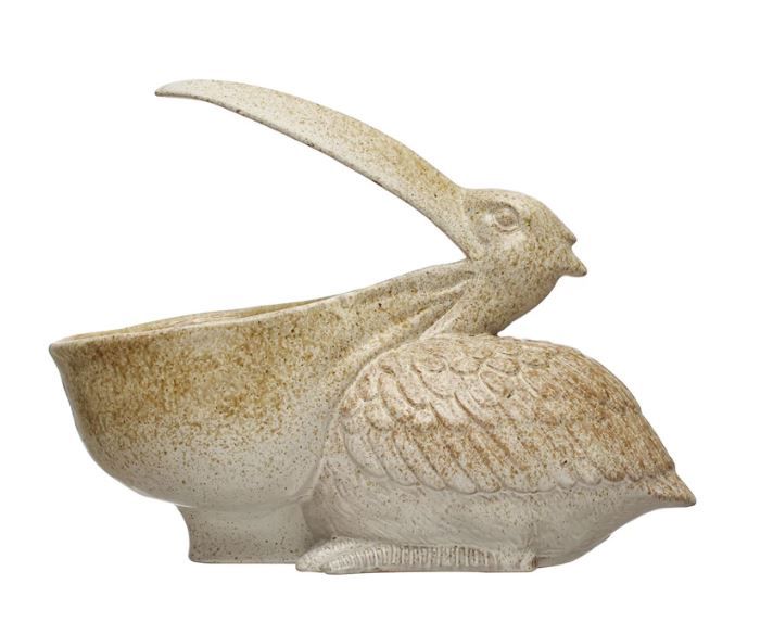 Stoneware Pelican Planter/Container, Reactive Glaze