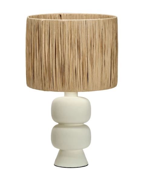 Stoneware Table Lamp w/ Raffia Shade &amp; Inline Switch