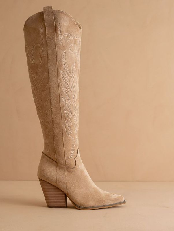 The Bronco Almond | Knee High Cowboy Western Boots