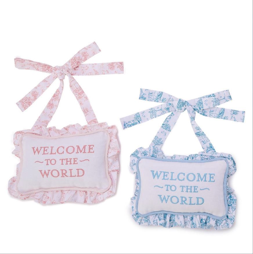 Welcome to the World Embroidered Ruffle Pillow Door Hanger