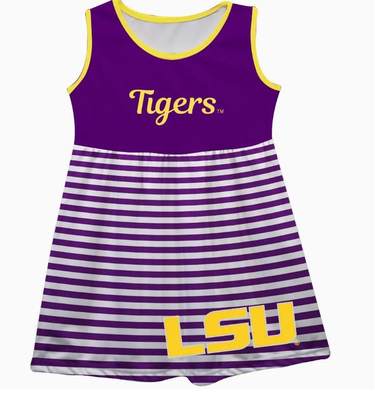 LSU Big Logo Purple &amp; White Stripes Tank Dress