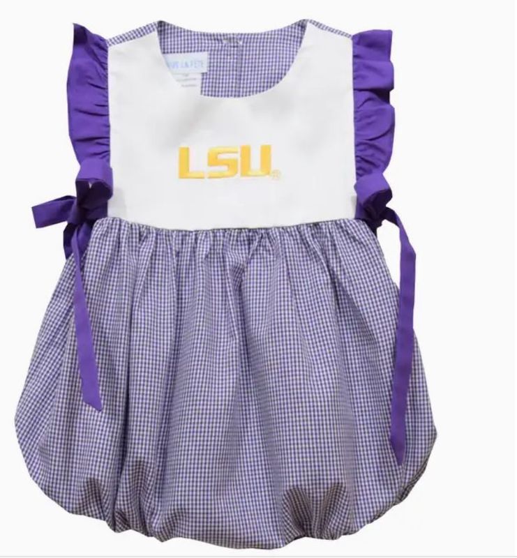 LSU Tigers Embroidered Purple Gingham Girls