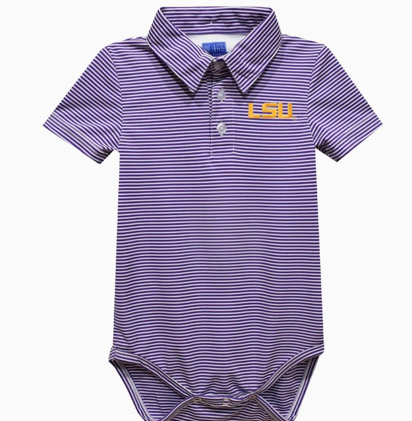Louisiana State University Tigers Embroidestripe Polo Onesie