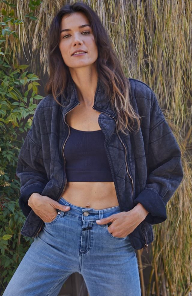 Long Sleeve Quilted Knit Mineral Washed Jacket