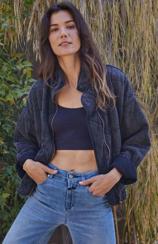 Long Sleeve Quilted Knit Mineral Washed Jacket