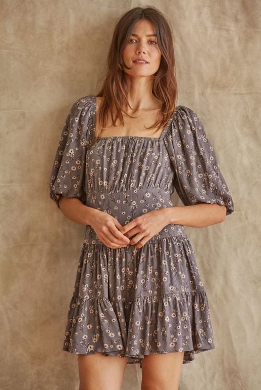 Woven Rayon Crinkle Floral Print Ruffle Mini Dress