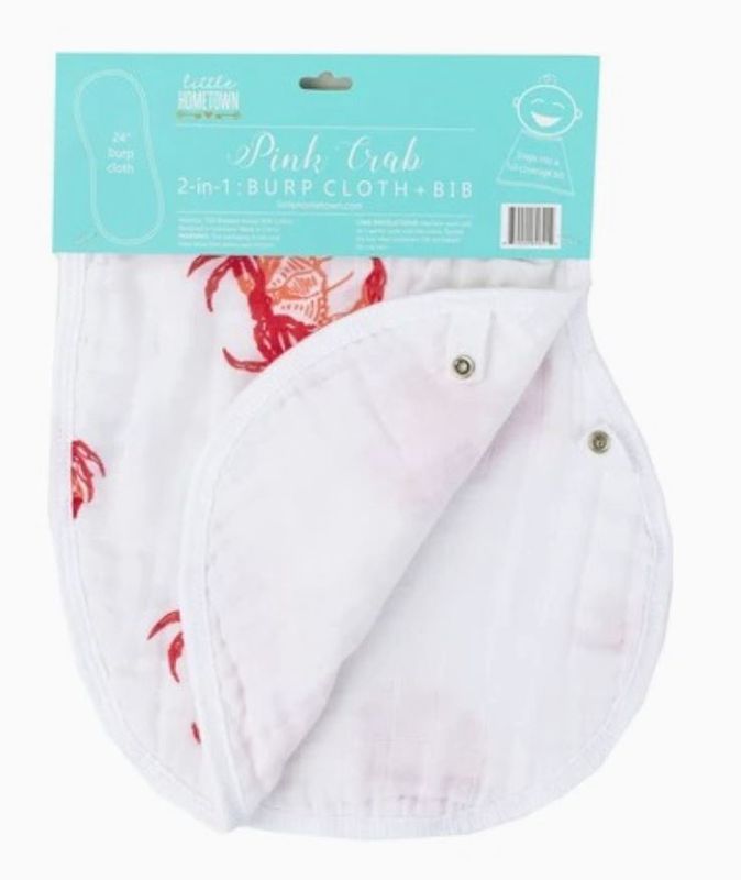 Pink Crab 2-in-1 Burp Cloth and Bib