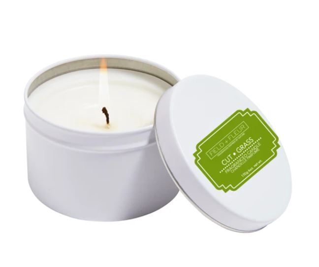 Cut Grass Candle in White Tin