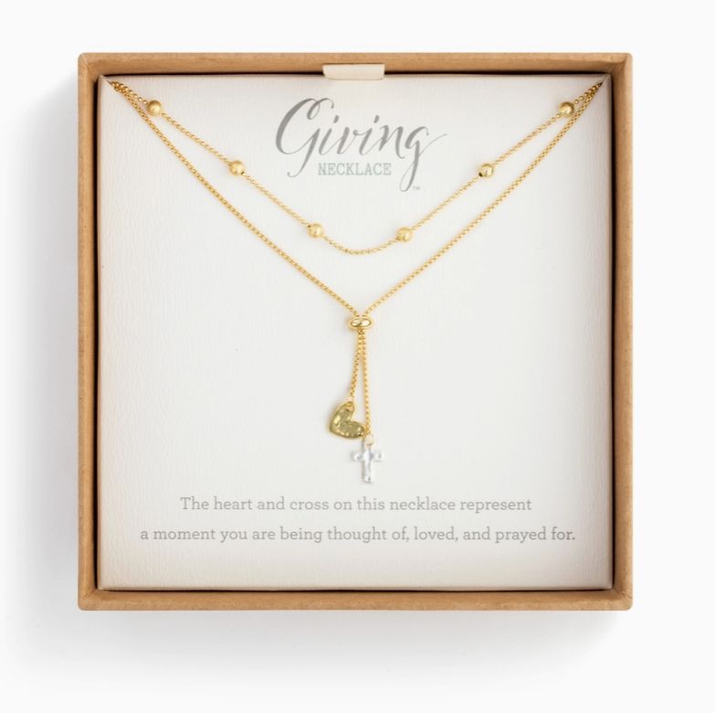 Lariat Charm Necklace - Heart and Cross