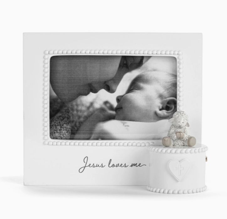 Jesus Loves Me Cream Lamb Musical Frame -  8"x 7"