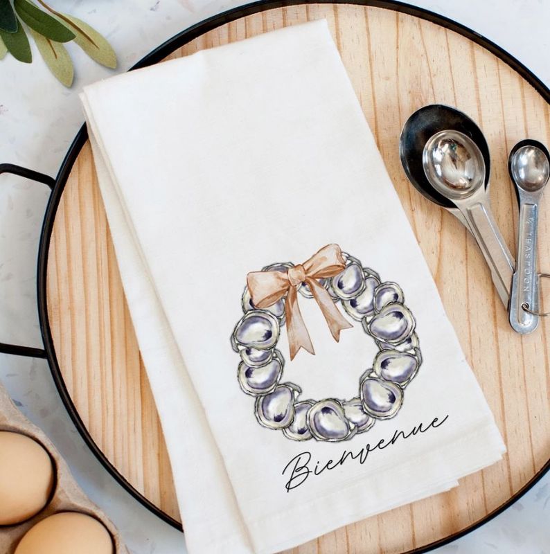 Bienvenue Oyster Wreath Kitchen Towel