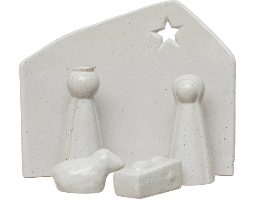 Stoneware Nativity with Glaze, Set of 5
