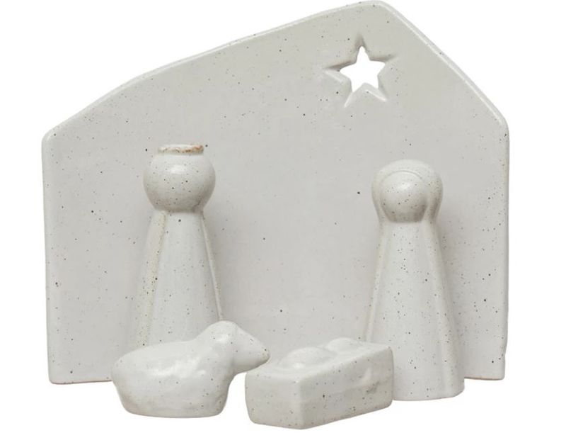 Stoneware Nativity with Glaze, Set of 5