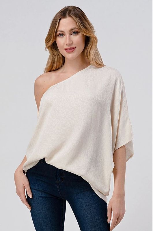 Athena Flowy One Shoulder Top Ivory Leopard Print