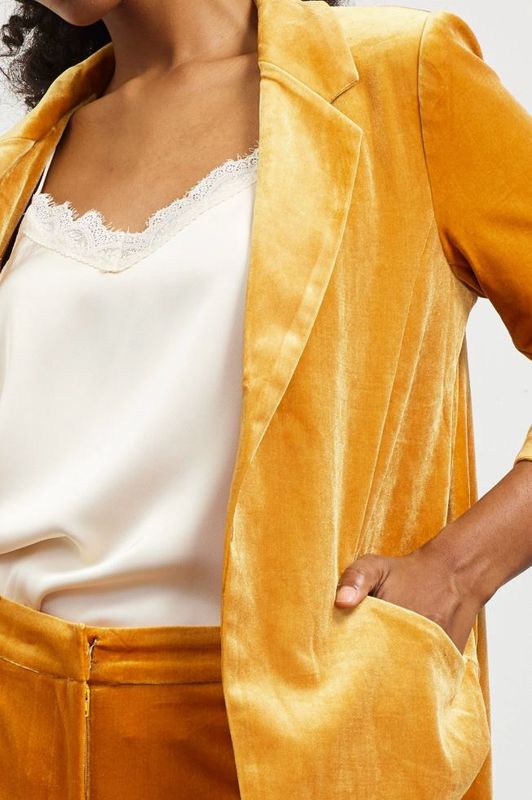 Velvet Blazer with Ruched Sleeves