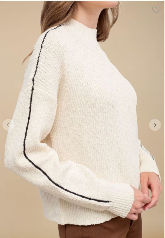 Mock Neck Contrast Seam Sweater Knit Pullover