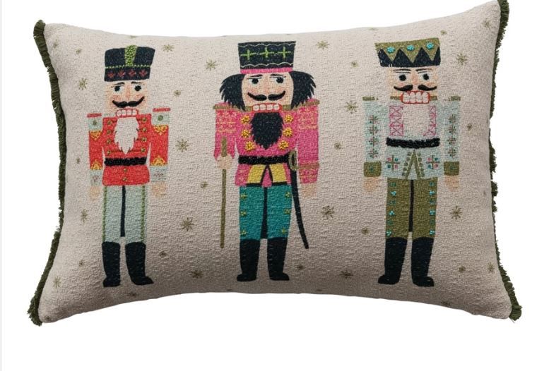 Cotton Slub Printed Lumbar Pillow with Eyelash Fringe