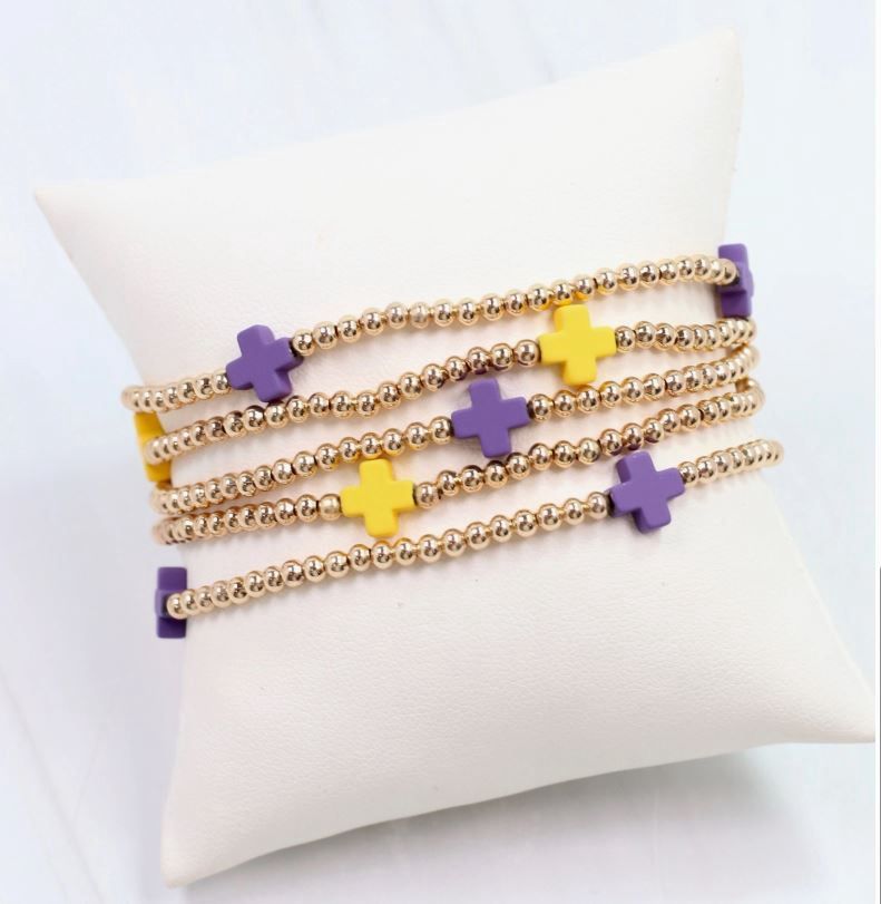 Brittany Cross Bracelet Set Purple Gold