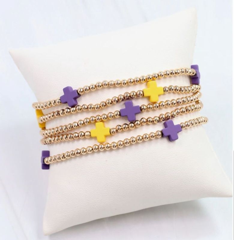 Brittany Cross Bracelet Set Purple Gold